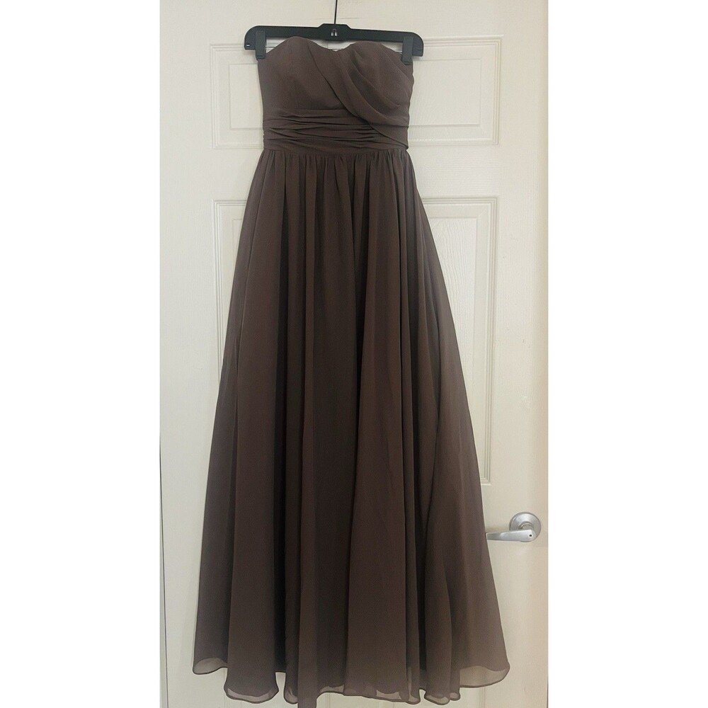 Alfred Angelo Brown Chiffon Strapless Formal Gown Dress XS 2 Homecoming Evening